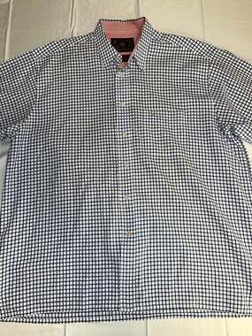 Rivers Men's Large Blue Gingham Short Sleeve Button Down Shirt with Contrast Inn